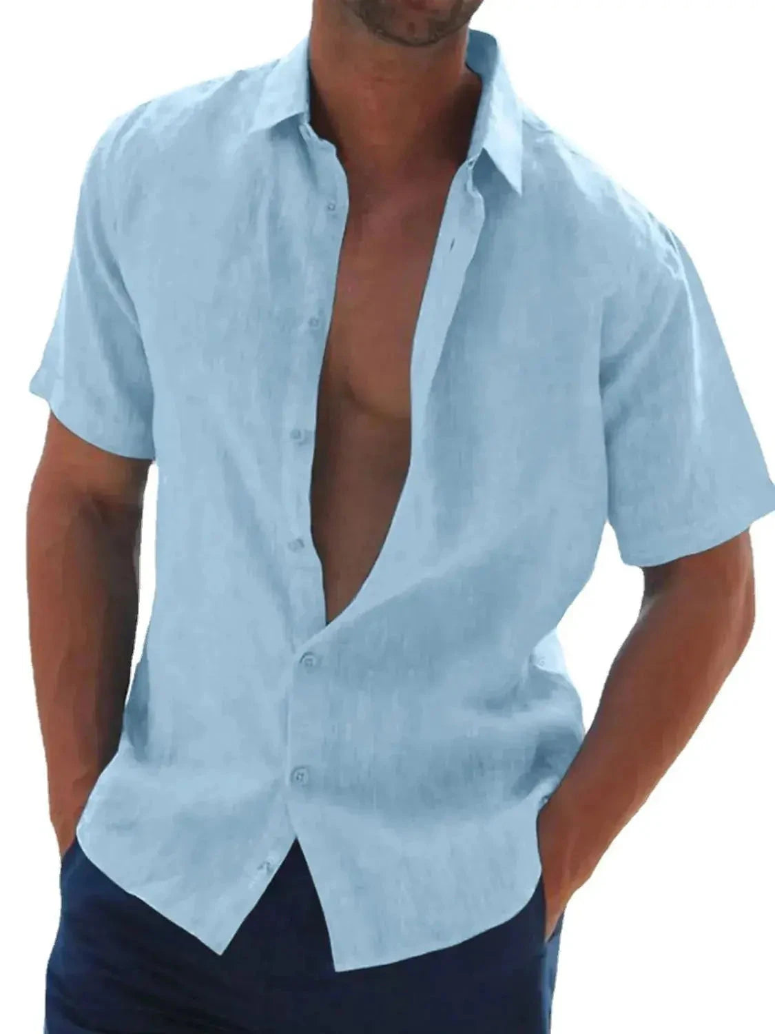 MENLL Plus Size Linen Shirt Men's Casual Short Sleeve Button Up by MENLL