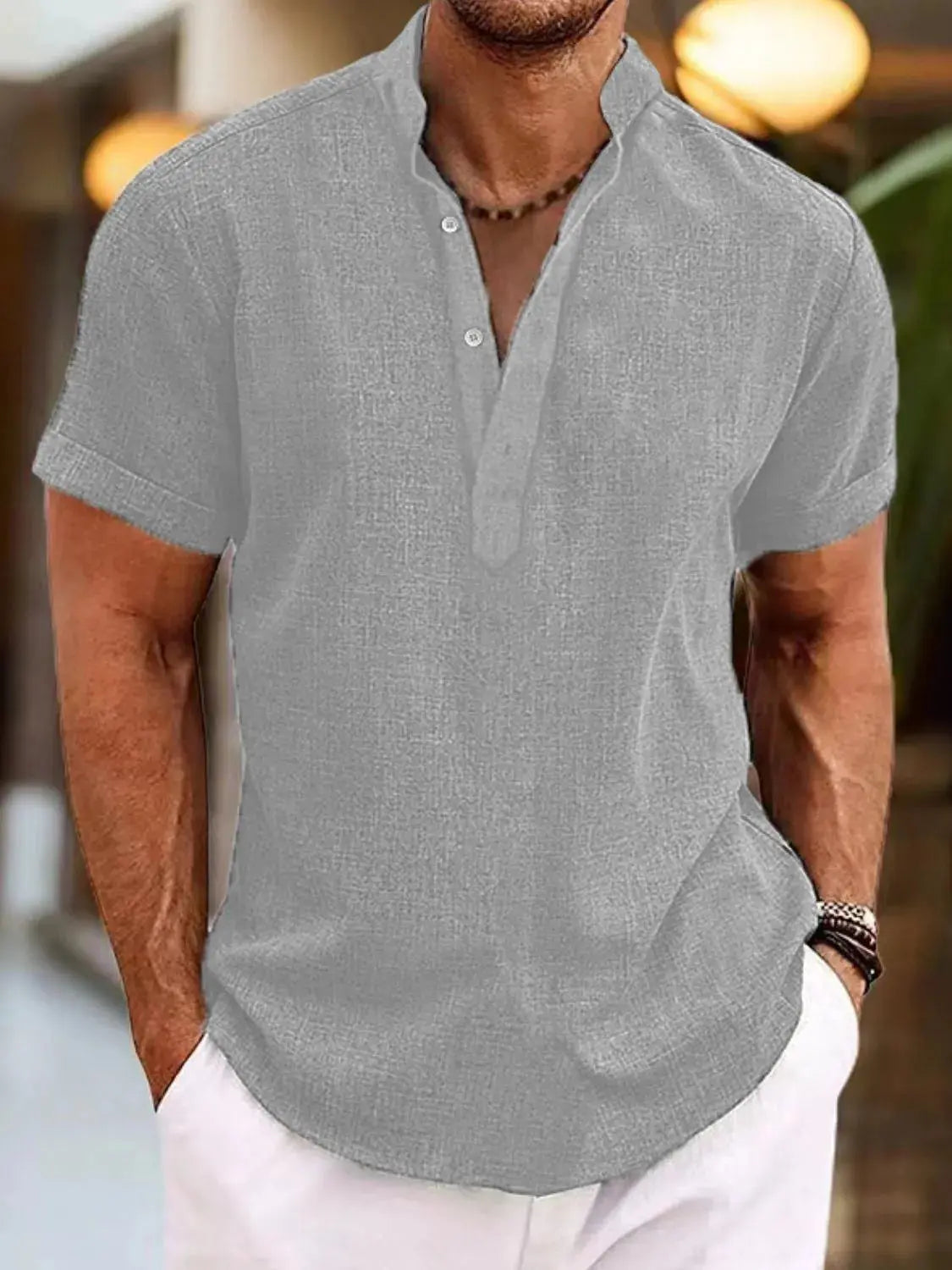 MENLL Blue Plus Size Men's Polo Shirt Casual Short Sleeve Button Detail Top by MENLL