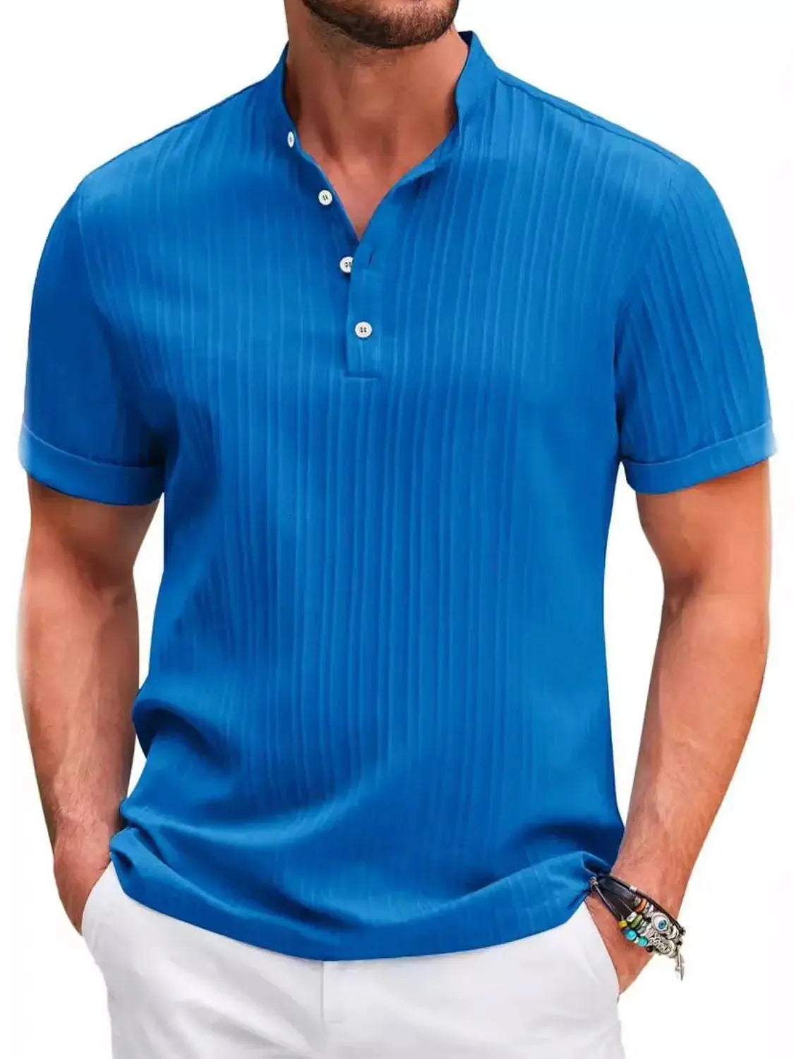 MENLL Plus Size Polo Men's Casual Short Sleeve Button Detail Top by MENLL