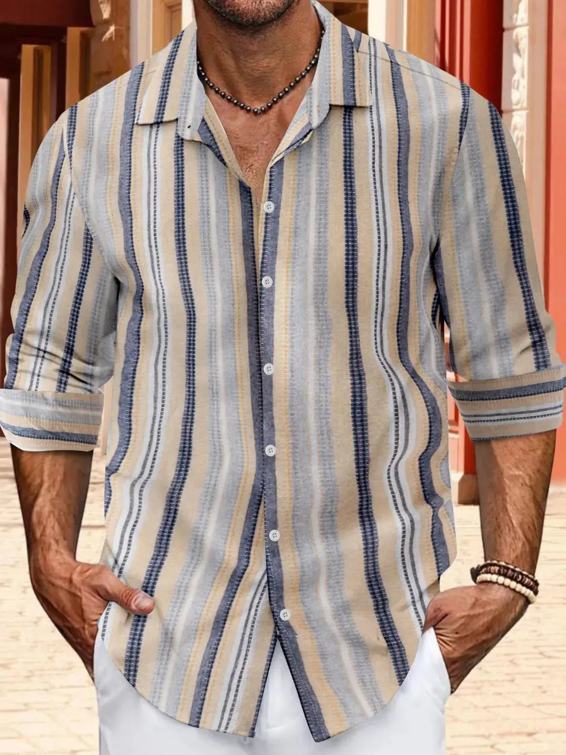 MENLL Striped Shirt Men's Plus Size Casual Long Sleeve Button Up - Comfortable Fit by MENLL