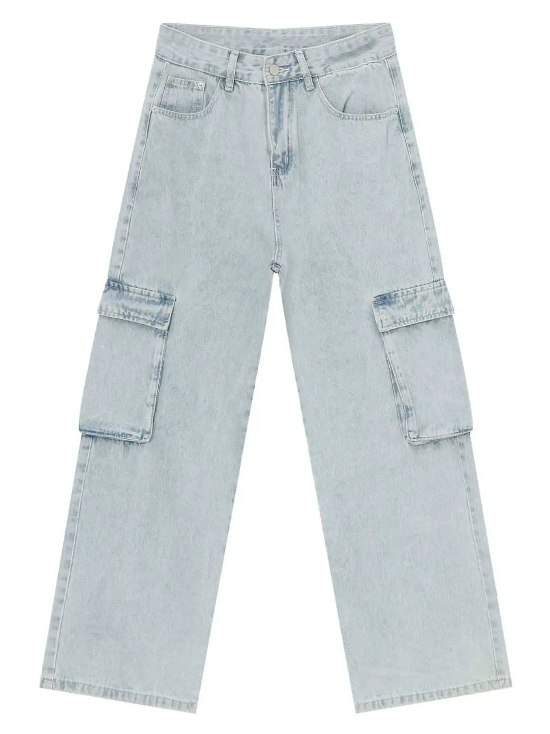 MENLL Light Wash Wide Leg Jeans Men's Casual Cargo Pants with Pockets by MENLL