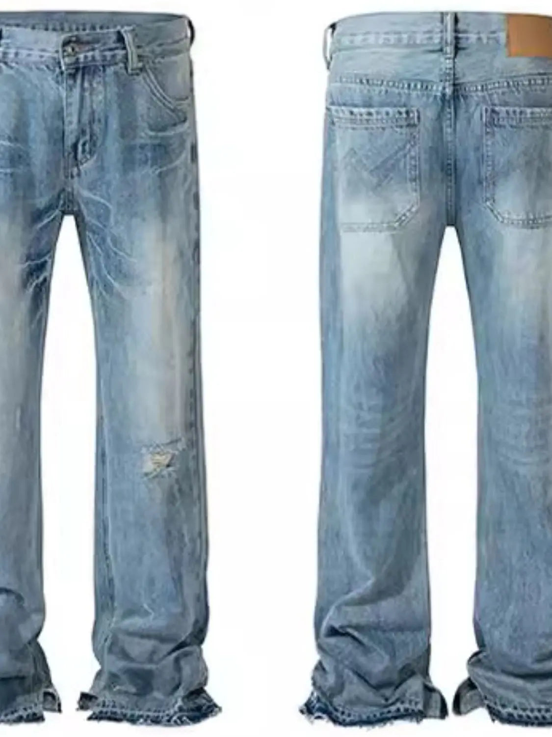 Men's Jeans - Distressed Raw Hem - Casual Straight Fit by MENLL - Full View