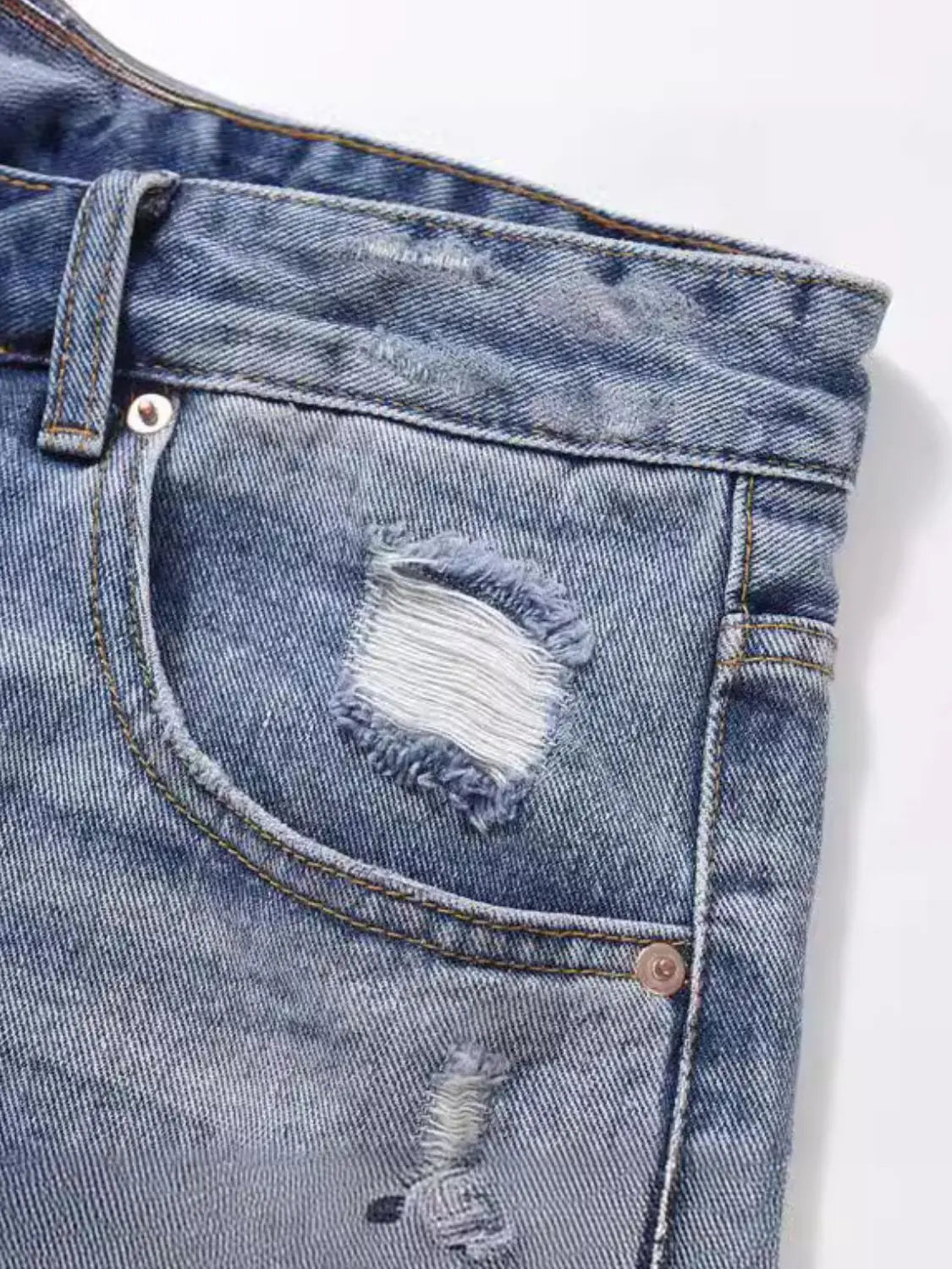 MENLL Distressed Denim Shorts Men's Casual Bermuda Shorts - Light Wash, Trendy by MENLL