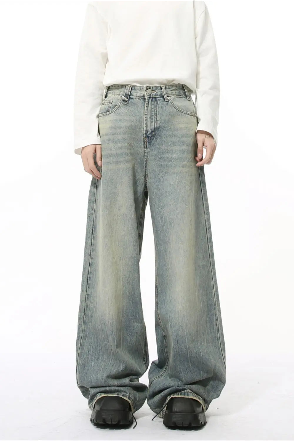 MENLL Wide Leg Jeans Women's Light Wash Denim Casual Pants with Pockets by MENLL