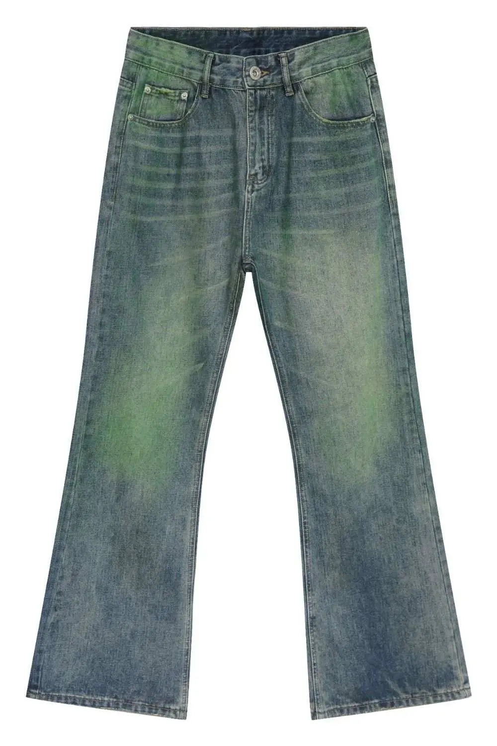 MENLL Green Bootcut Jeans Men's Casual Denim Pants Regular Fit Pockets by MENLL