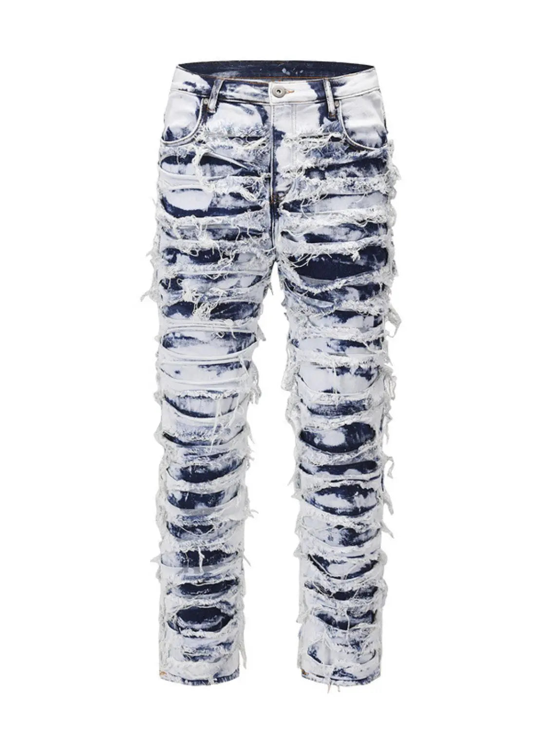 MENLL Distressed Raw Hem Jeans Men's Casual Straight Leg Cotton Denim by MENLL