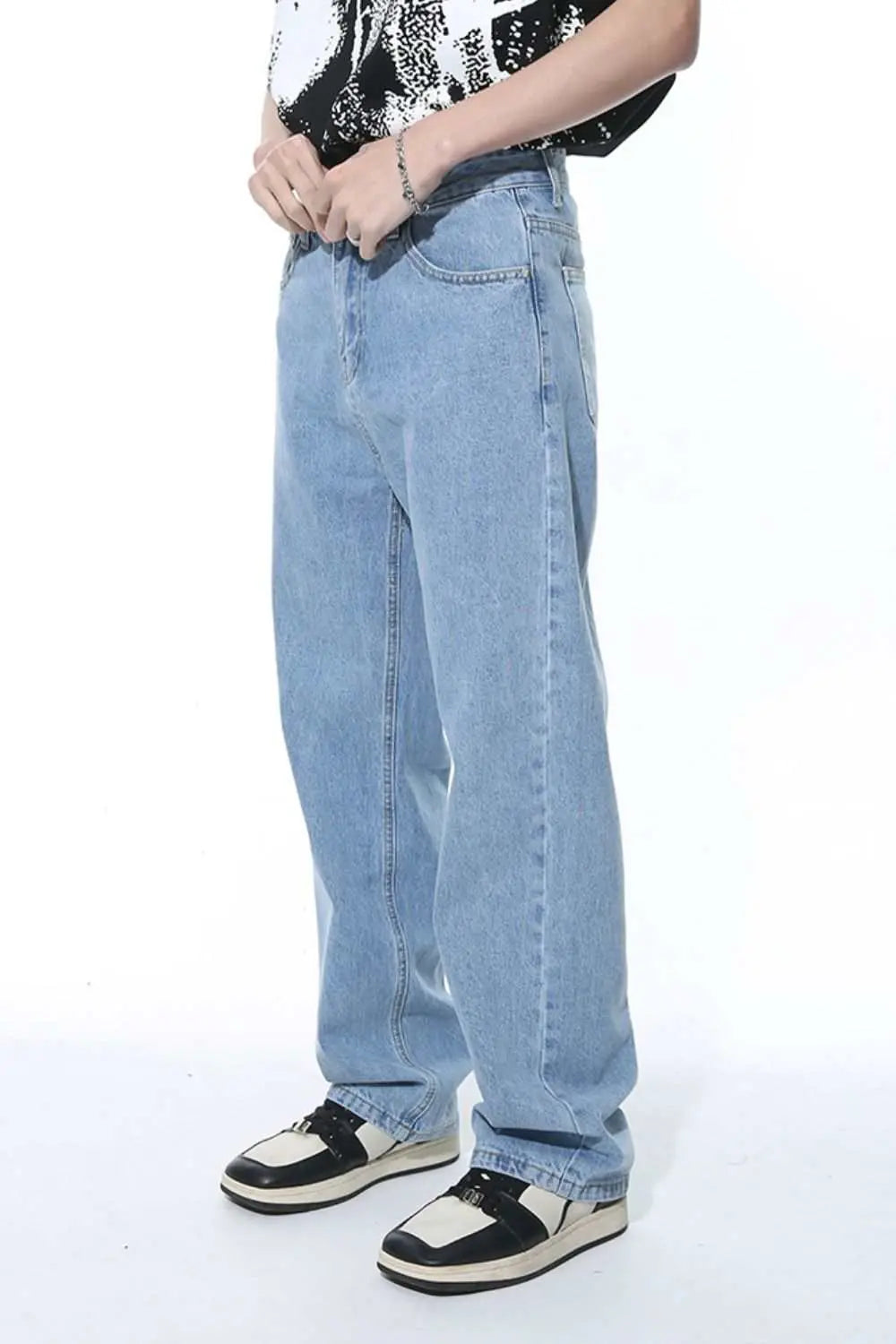 MENLL Light Blue Denim Jeans Men's Casual Comfort Fit Everyday Pants by MENLL