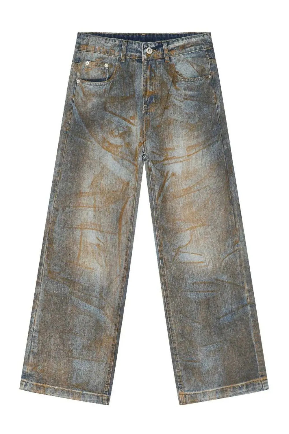 MENLL Baggy Fit Jeans Men's Distressed Print Loose Denim Pants by MENLL