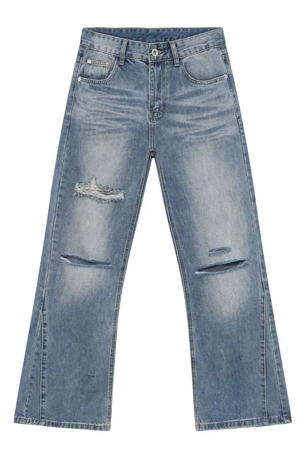 MENLL Distressed Light Wash Men's Denim Jeans Straight Leg Casual Fit by MENLL