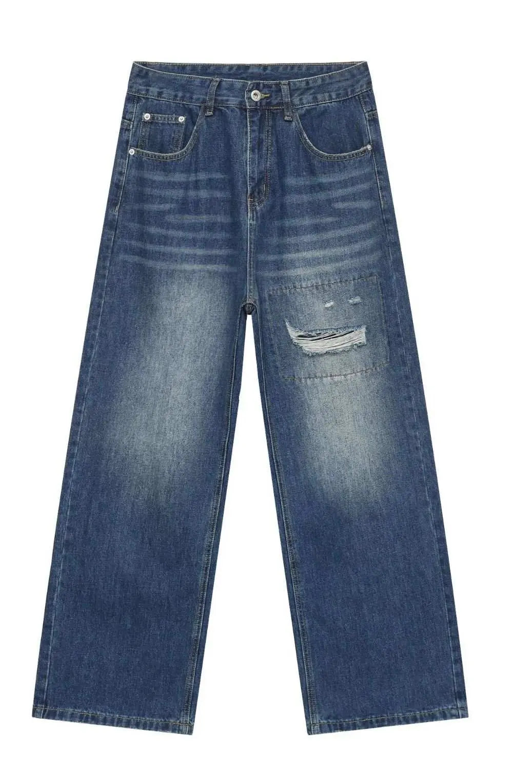 Men's Jeans - Distressed Blue Denim - Streetwear Casual by MENLL - Full View