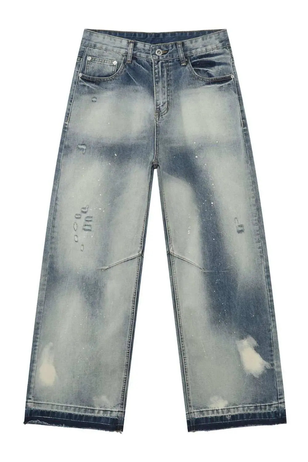 MENLL Distressed Wide Leg Jeans Men's Casual Bleached Wash Pants by MENLL