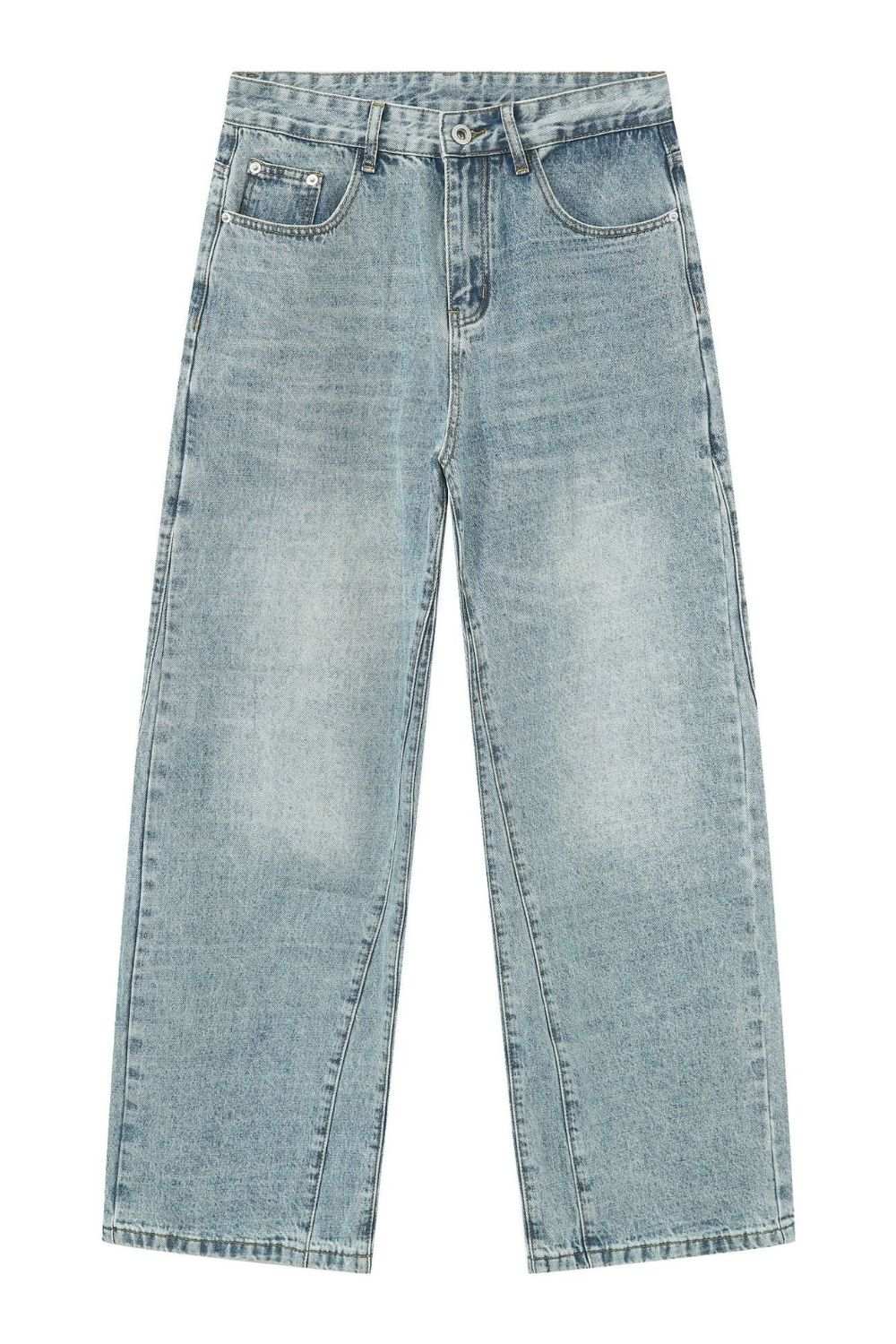 Men's Loose Fit Jeans - Light Wash Straight Leg by MENLL - Full View