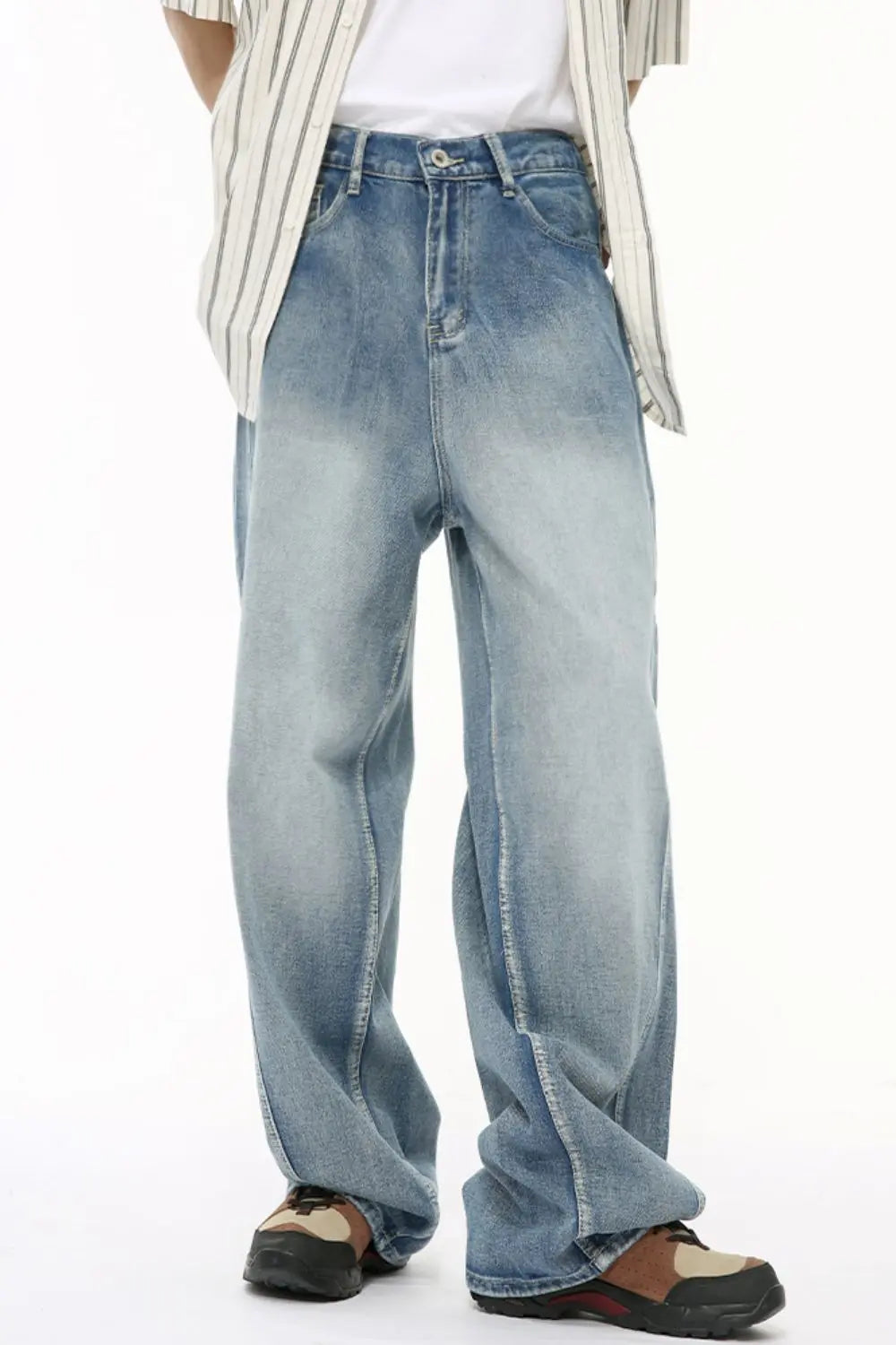 MENLL Mid Rise Wide Leg Men's Jeans Relaxed Fit Denim Comfortable by MENLL