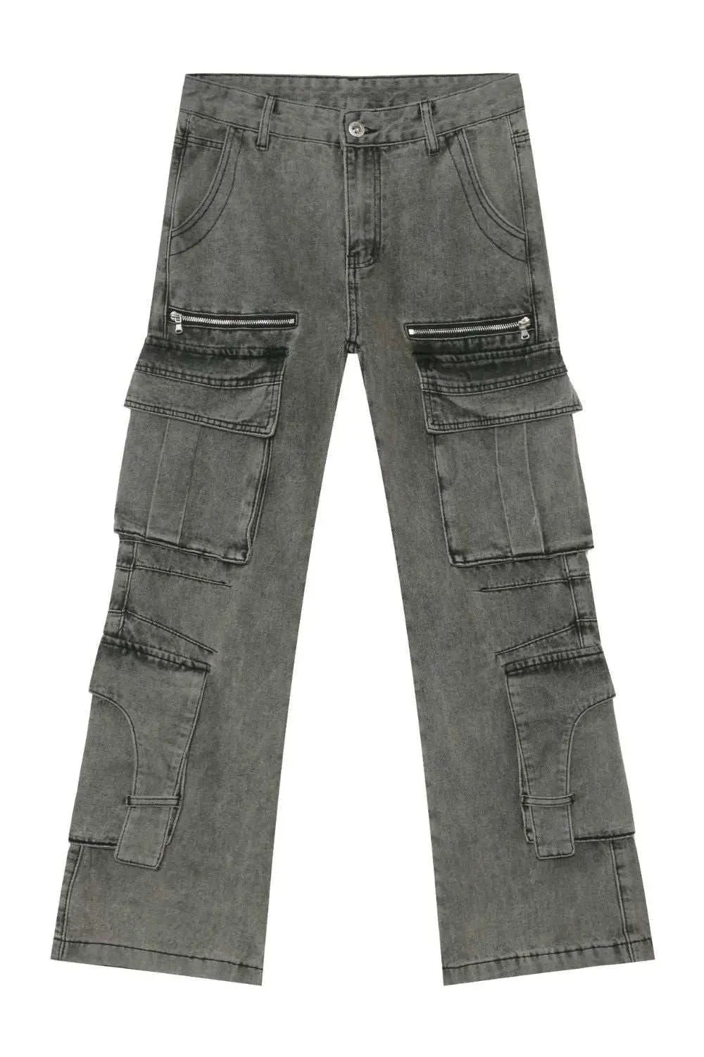 MENLL Grey Cargo Jeans Men's Casual Cotton Blend Pants w/ Pockets by MENLL