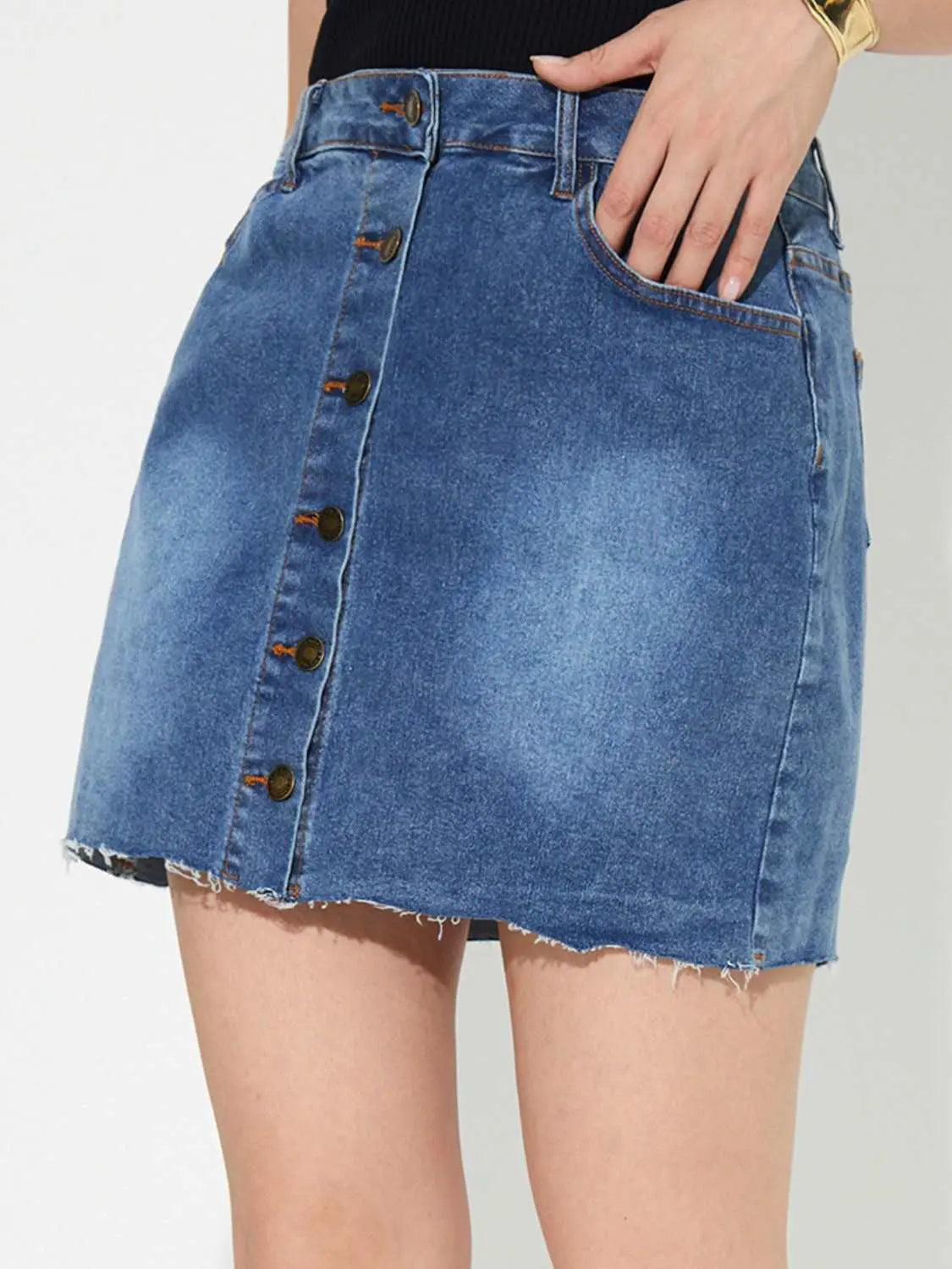 MENLL Denim Skirt Women's Casual Pocketed Button Up Premium Skirt by MENLL