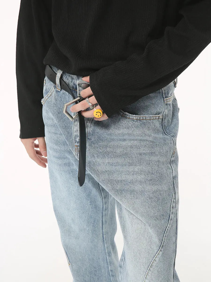 MENLL Washed Bootcut Jeans Men's Daily Wear Denim Pants With Pockets by MENLL