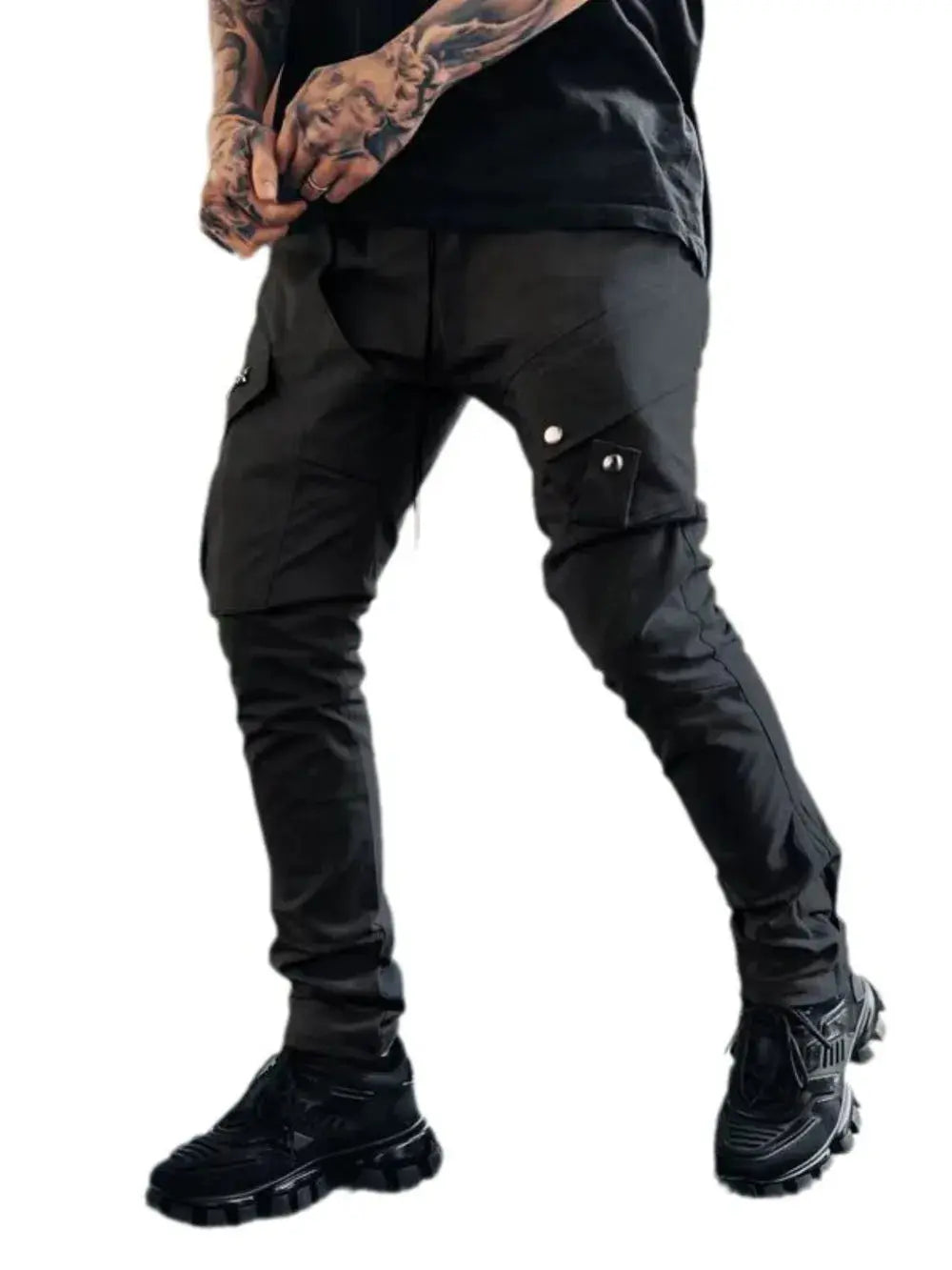 MENLL Plus Size Olive Cargo Men's Casual Pants w/ Pockets Comfortable by MENLL