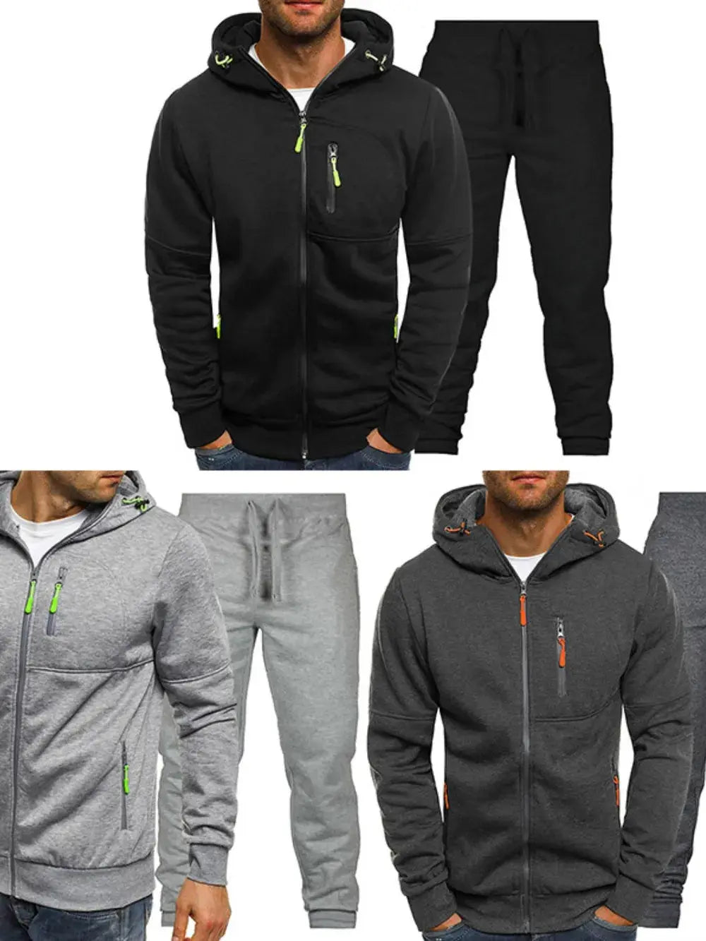 MENLL Plus Size Charcoal Set Men's Casual Hooded Top & Pants Comfortable Fit by MENLL