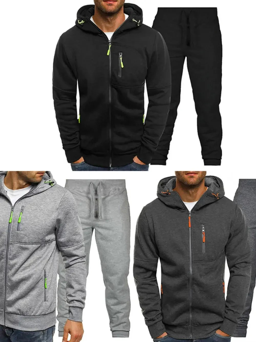 Men's Plus Size Set - Comfortable Fit - Casual Hooded Tracksuit - Side View