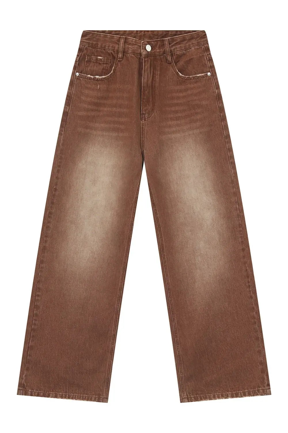 MENLL Brown Denim Wide Straight Men's Jeans Casual Comfortable by MENLL