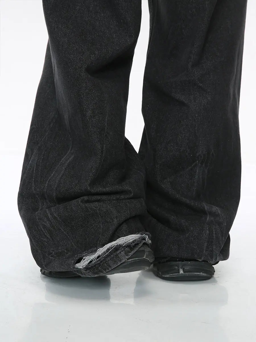 MENLL Wide Leg Denim Jeans Men's Black Wash Casual Pants with Pockets by MENLL