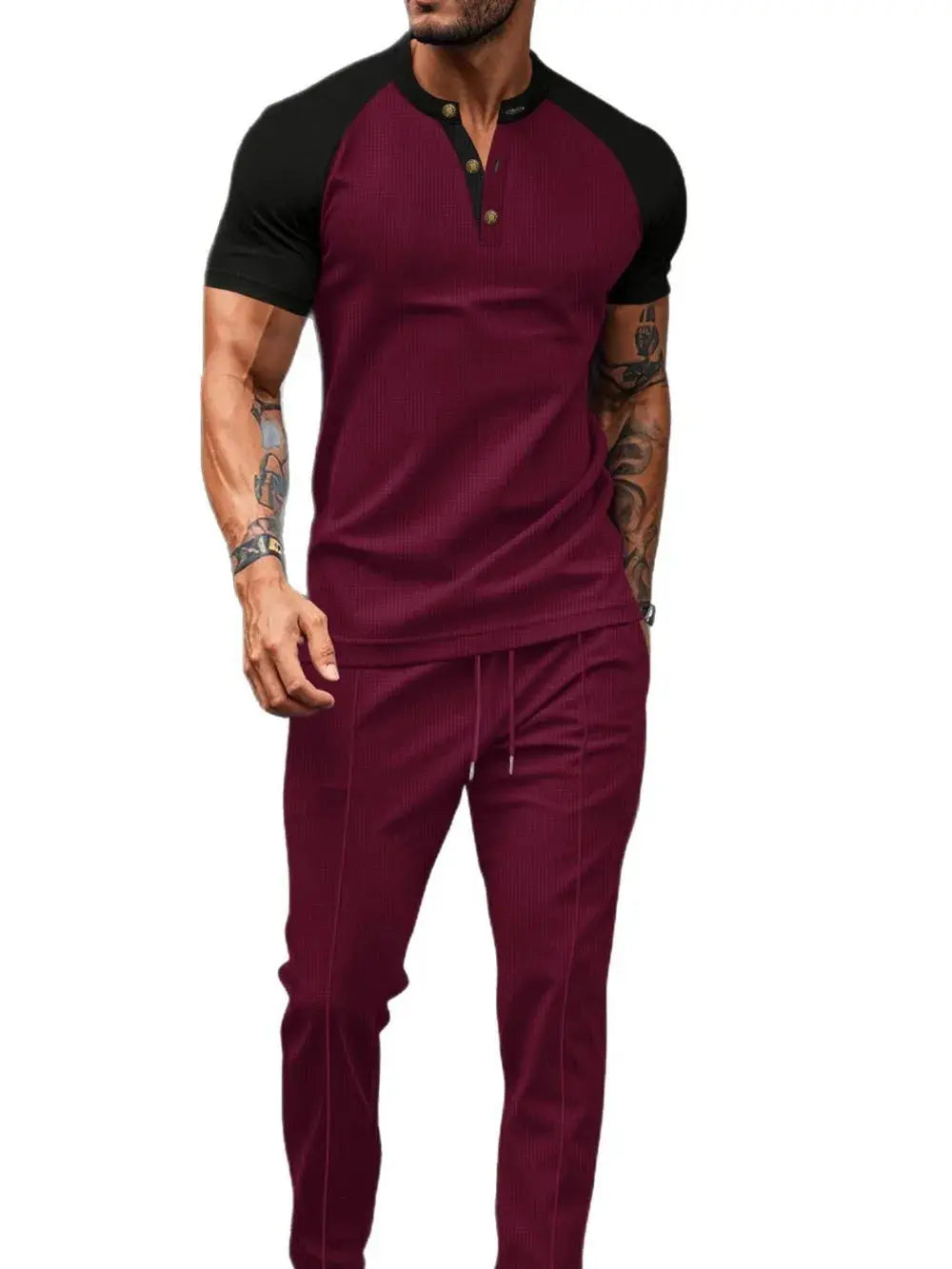 MENLL Plus Size Waffle Knit Men's Loungewear Set - Comfortable & Casual by MENLL