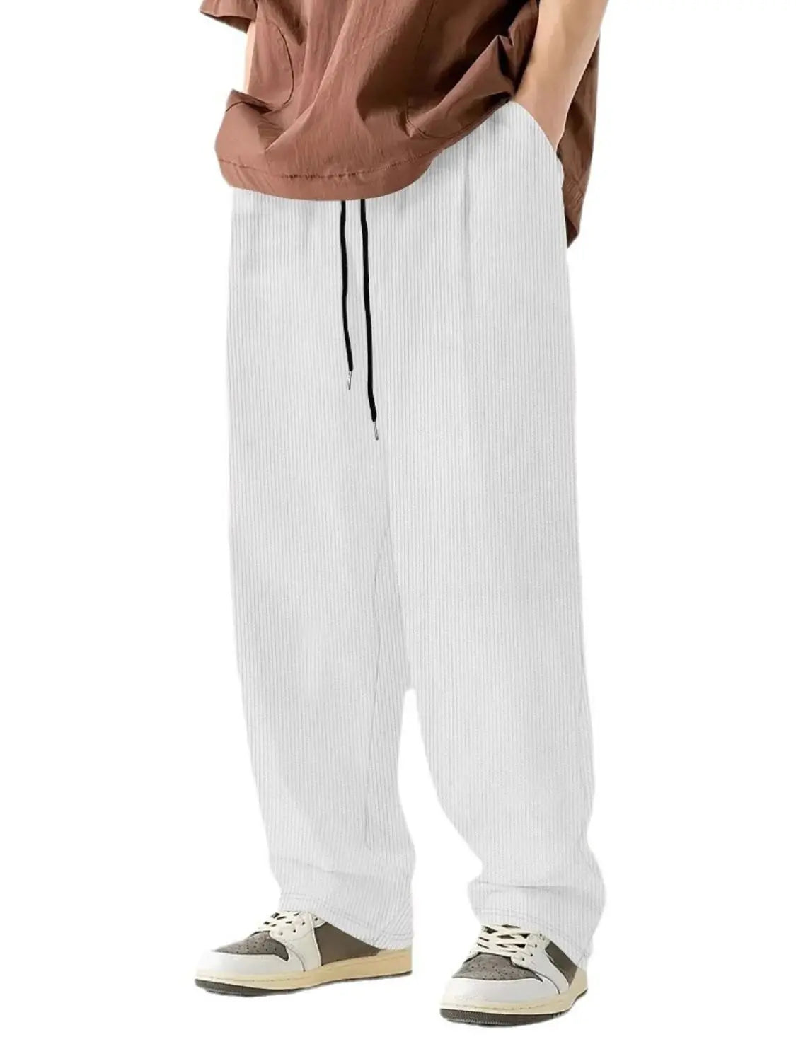 MENLL Plus Size Charcoal Pants Men's Casual Wide Leg Drawstring Pants by MENLL