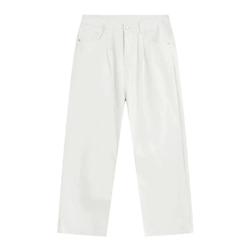 MENLL White Wide Leg Jeans Men's Soft Cotton Blend Pants with Pockets by MENLL