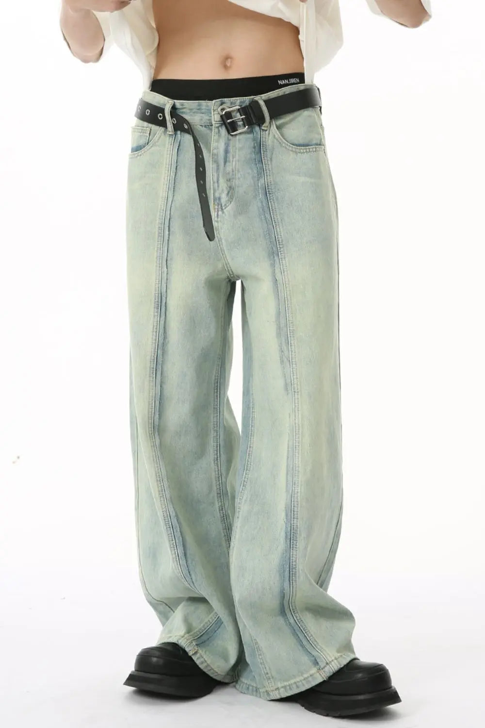 MENLL Light Wash Jeans Men's Casual Wide Leg Denim Relaxed Fit & Comfy by MENLL
