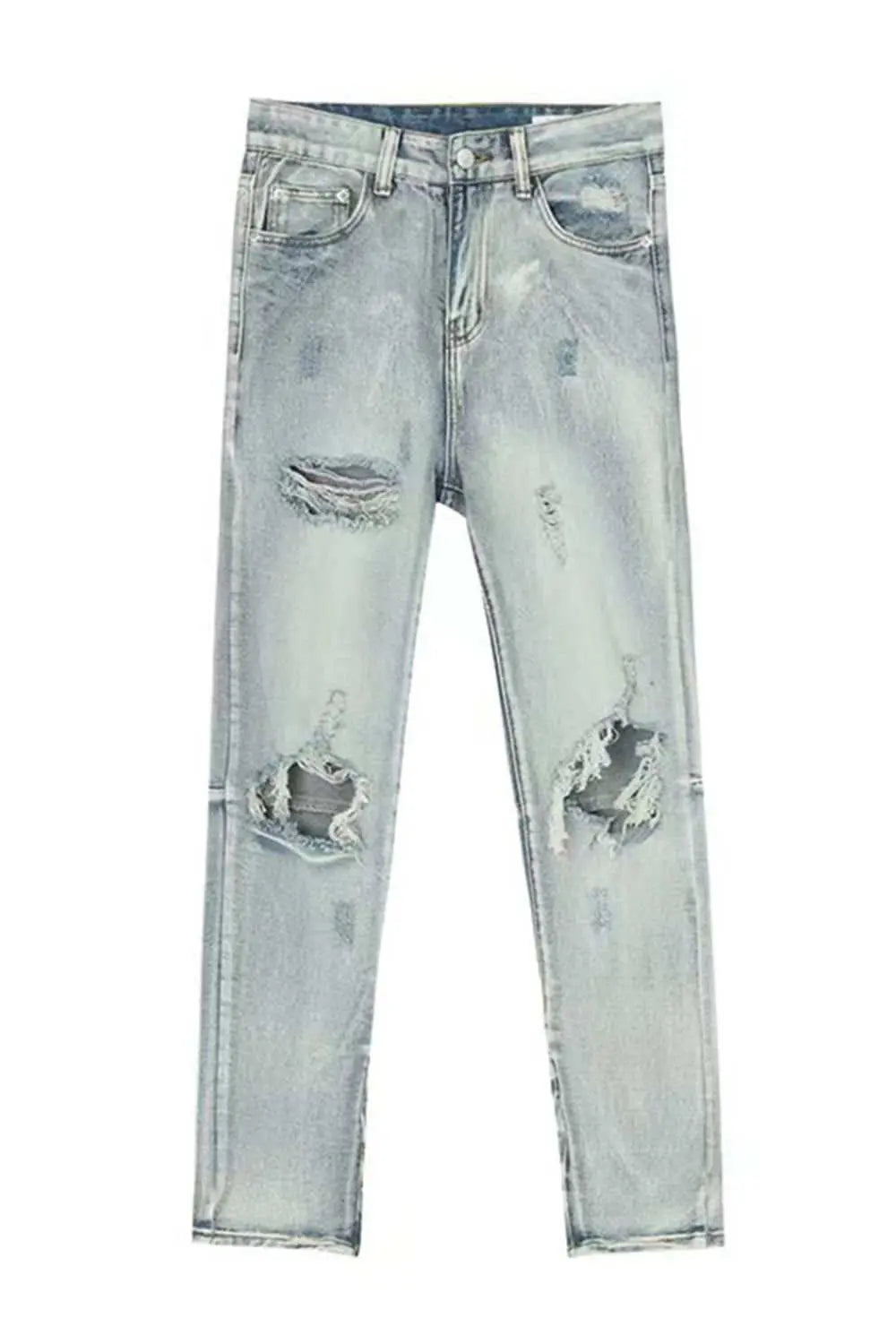 MENLL Distressed Side Zip Jeans With Pockets For Men by MENLL