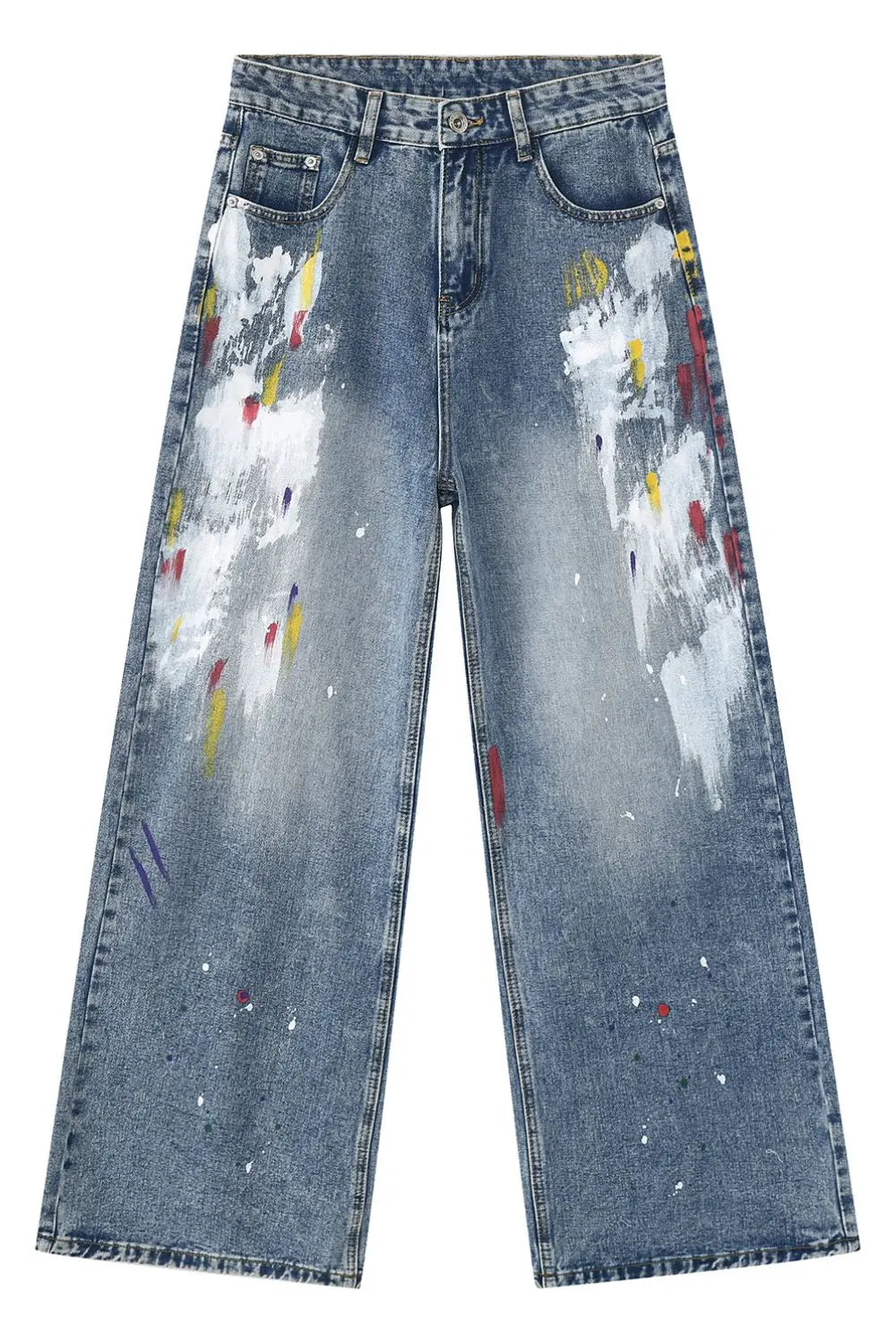 MENLL Artistic Paint Splatter Denim Jeans Men's Casual Pants With Pockets by MENLL