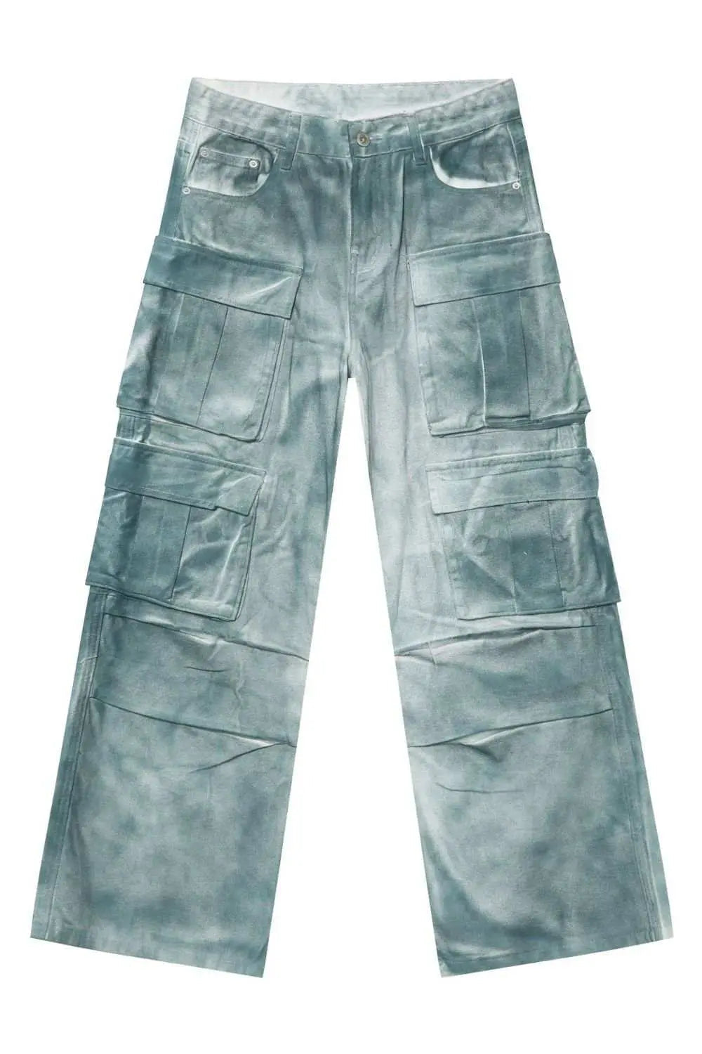 Men's Cargo Pants - Atlas Blue Tie Dye - Casual Comfort by MENLL - Full View