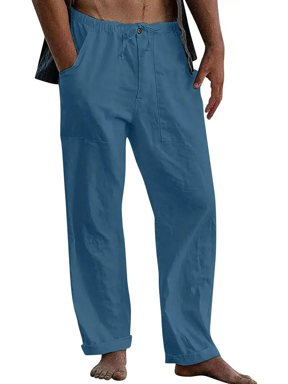 MENLL Linen Cotton Pants Men's Casual Plus Size Breathable Relaxed Fit by MENLL