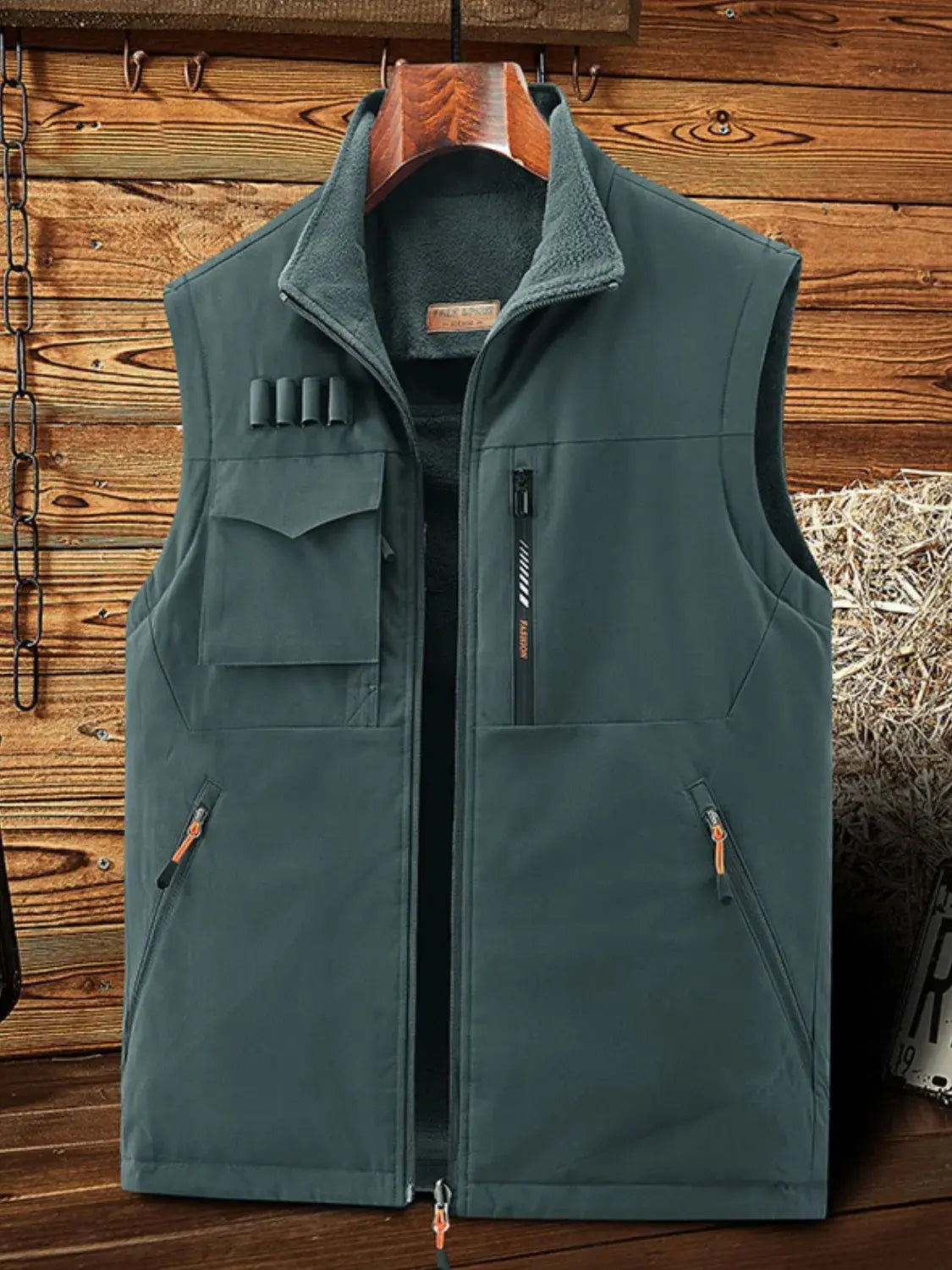 MENLL Plus Size Vest Men's Olive Green Casual Zip Up Jacket by MENLL