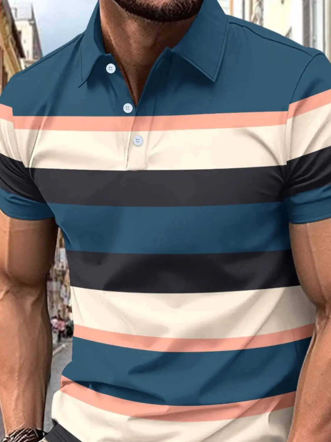 MENLL Plus Size Striped Polo Men's Big & Tall Casual Collared Shirt by MENLL