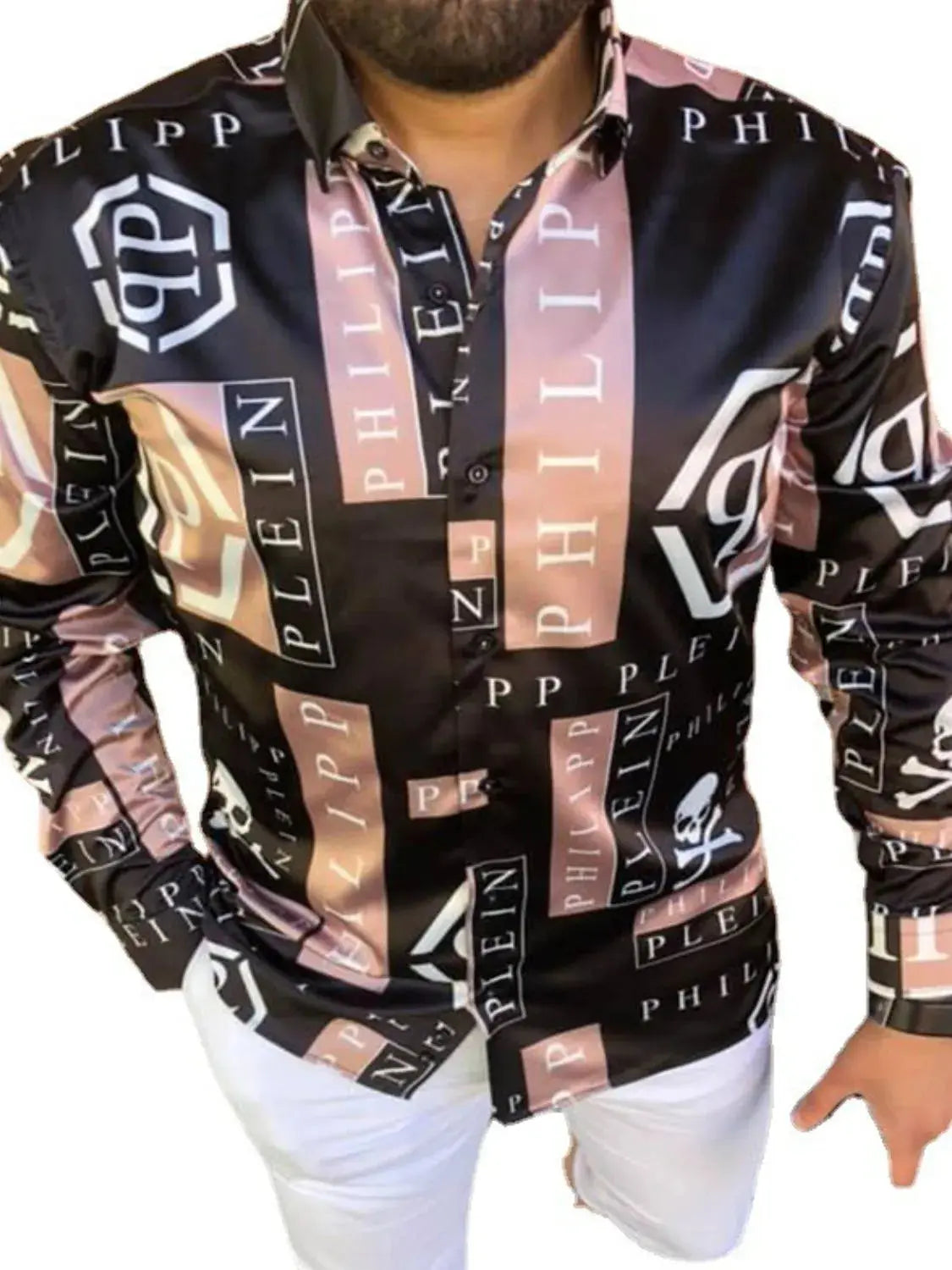 MENLL Plus Size Contrast Button Up Men's Long Sleeve Shirt - Casual Fit by MENLL