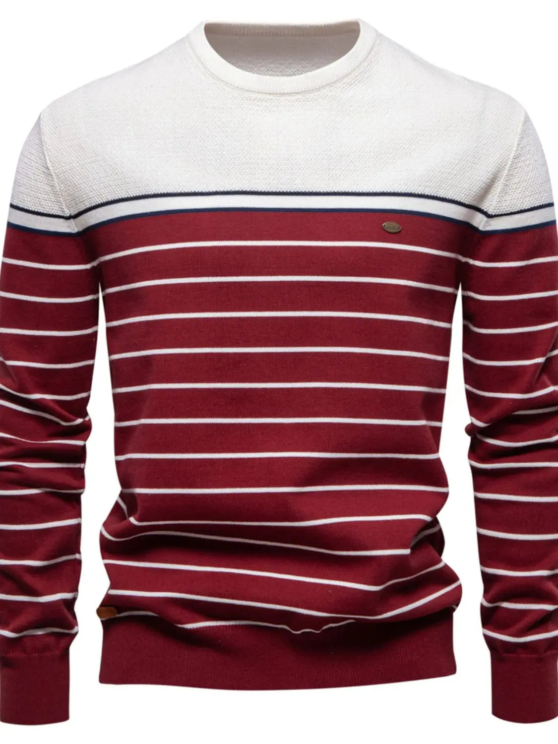MENLL Striped Navy Sweater Men's Casual Long Sleeve Knit Top by MENLL