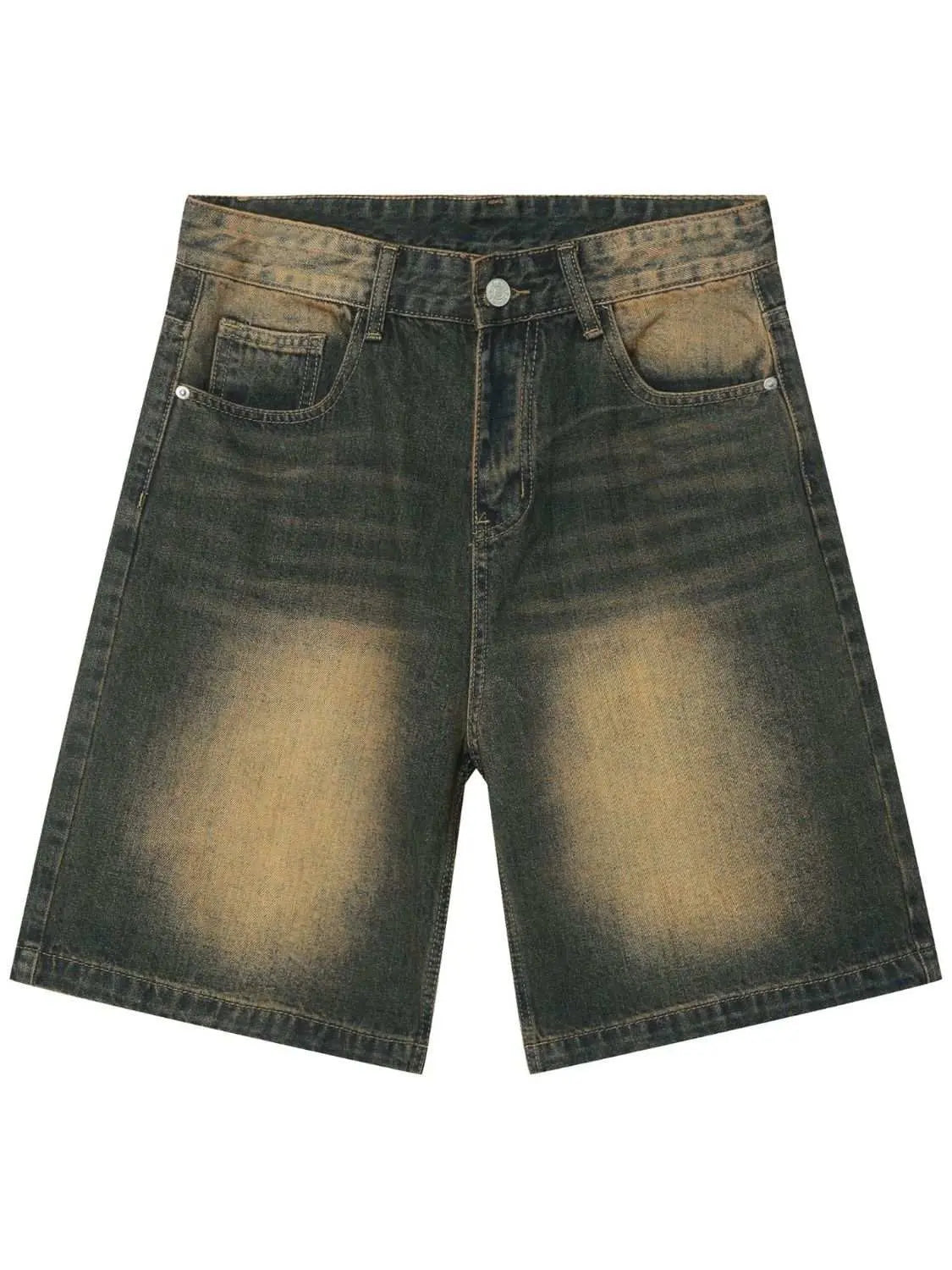 MENLL Wasteland Denim Shorts Men's Casual Cotton Shorts With Pockets Fade by MENLL