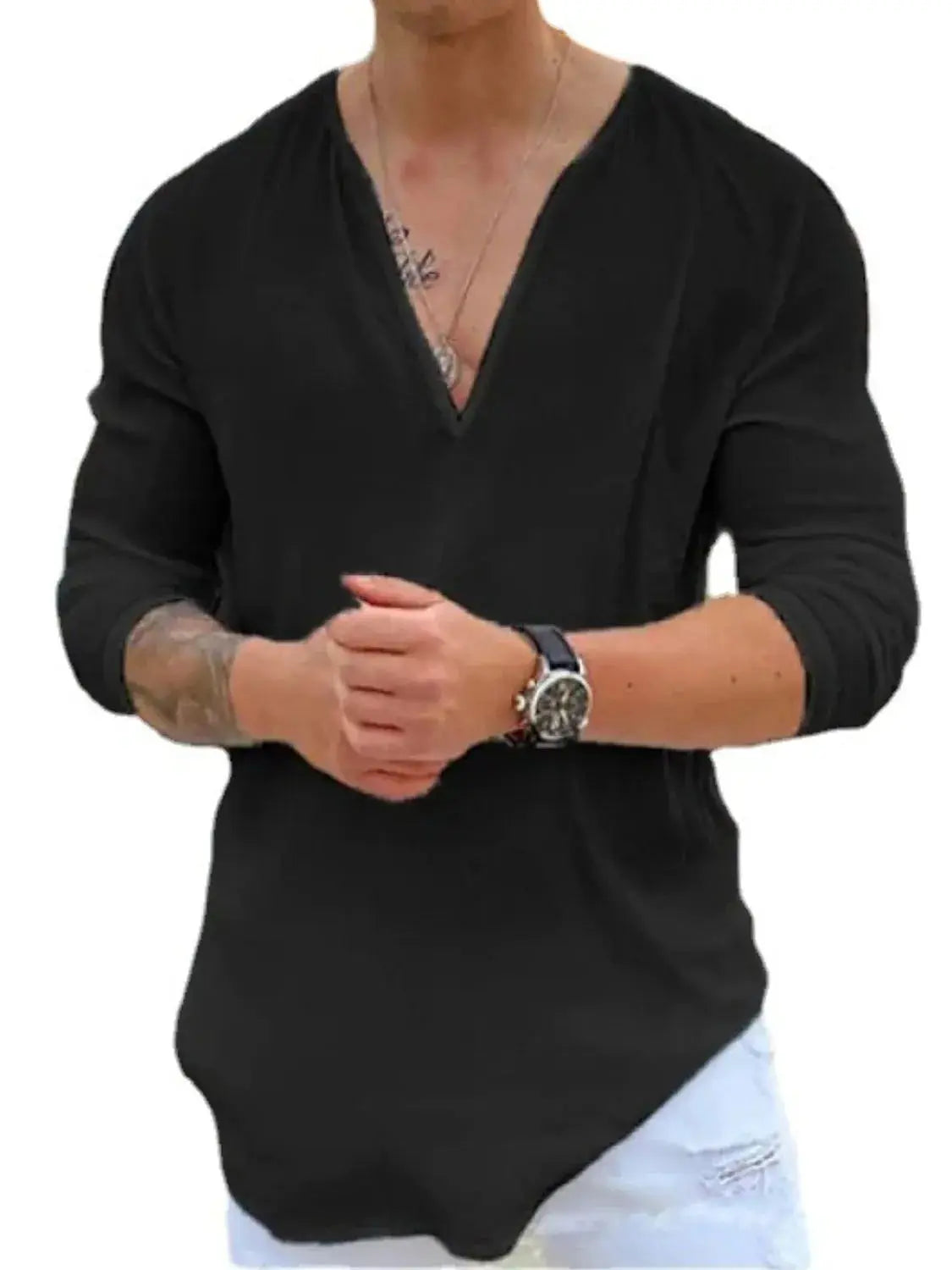 MENLL V-Neck Long Sleeve Men's Plus Size Casual Top - Everyday Wear by MENLL