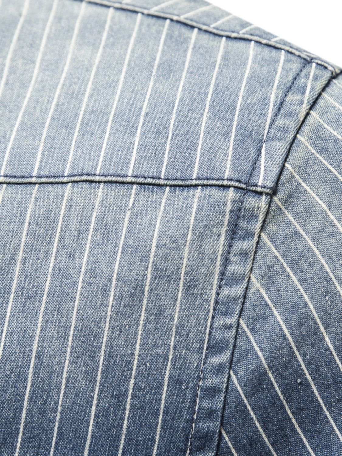 MENLL Striped Denim Shirt Men's Casual Button Down Gray Collared Long Sleeve by MENLL