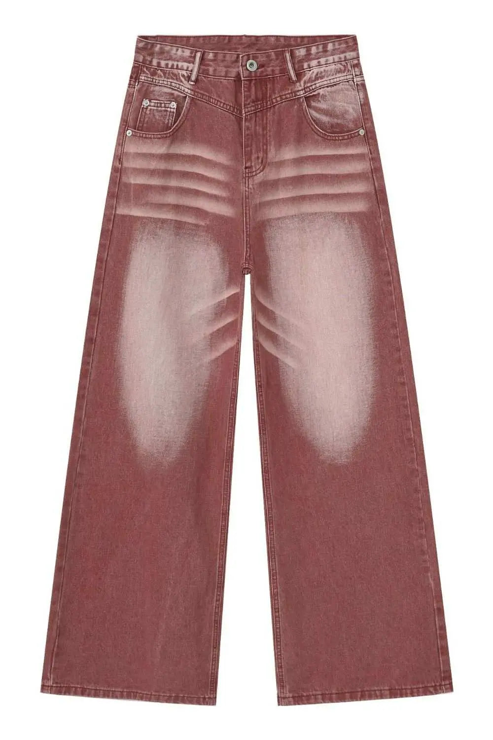 MENLL Wide Leg Jeans Men's Pink Wash Denim Casual Streetwear Pockets by MENLL