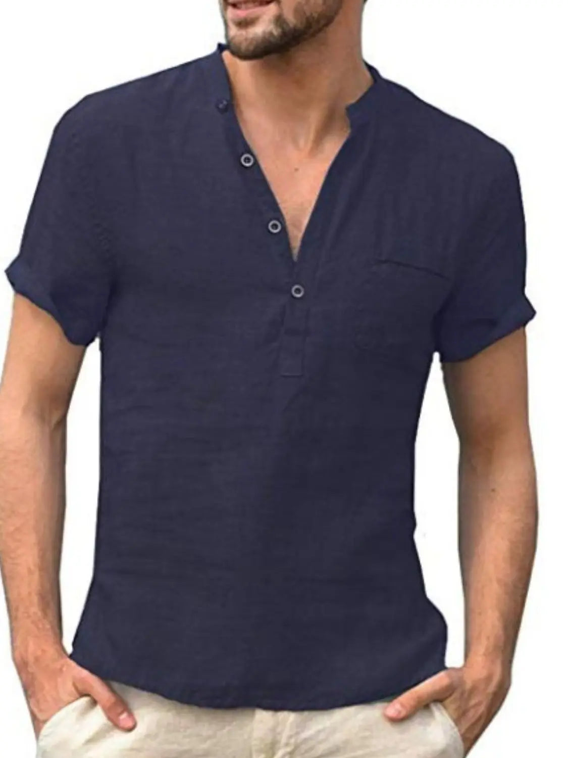 MENLL Polo Shirt Half Button Men's Plus Size Casual Short Sleeve Comfortable Top by MENLL