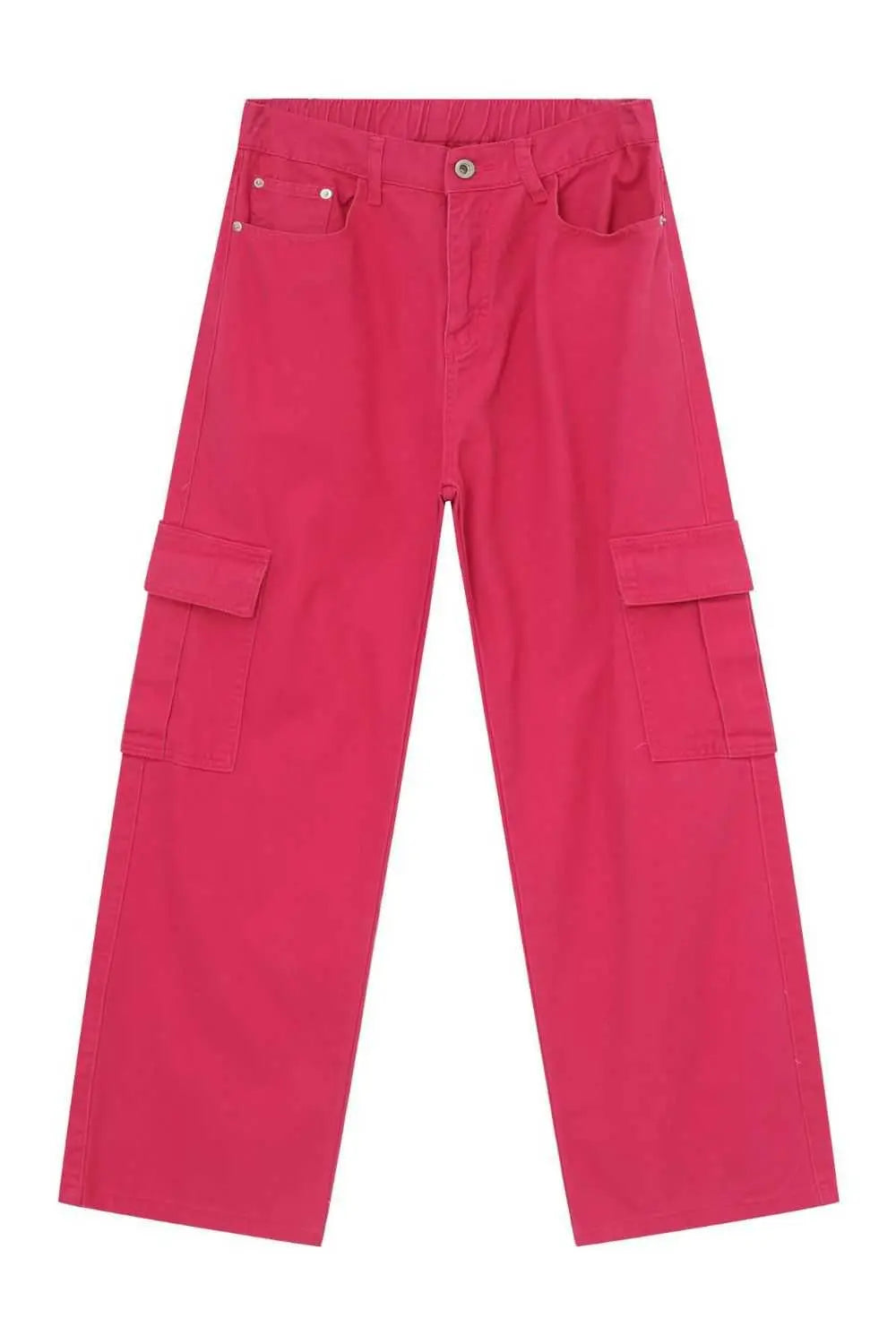 MENLL Pink Cotton Loose Jeans Men's Casual Cargo Pants With Pockets by MENLL