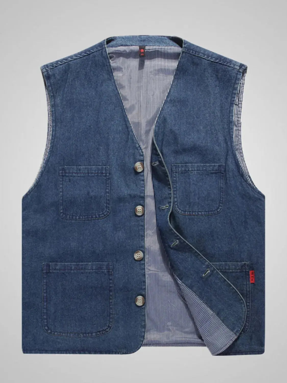 MENLL Plus Size Beige Vest Men's Button Up Casual Pockets Jackets by MENLL