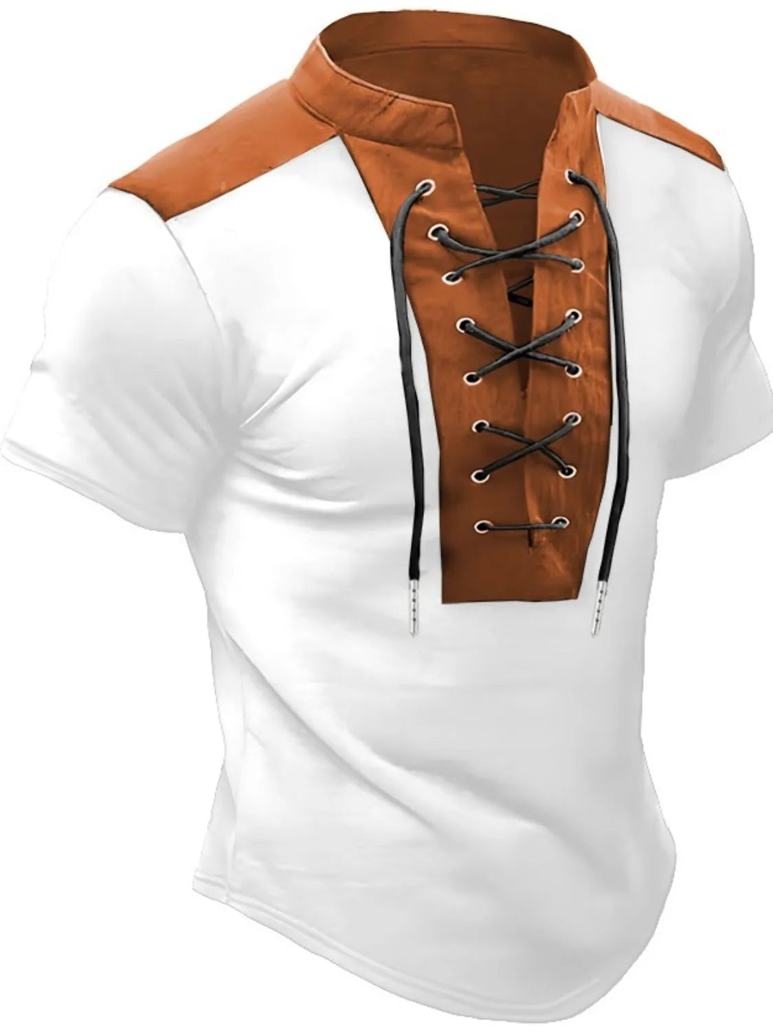 Men's plus size lace-up short sleeve polo, basic style, moderate stretch, polyester-cotton blend.