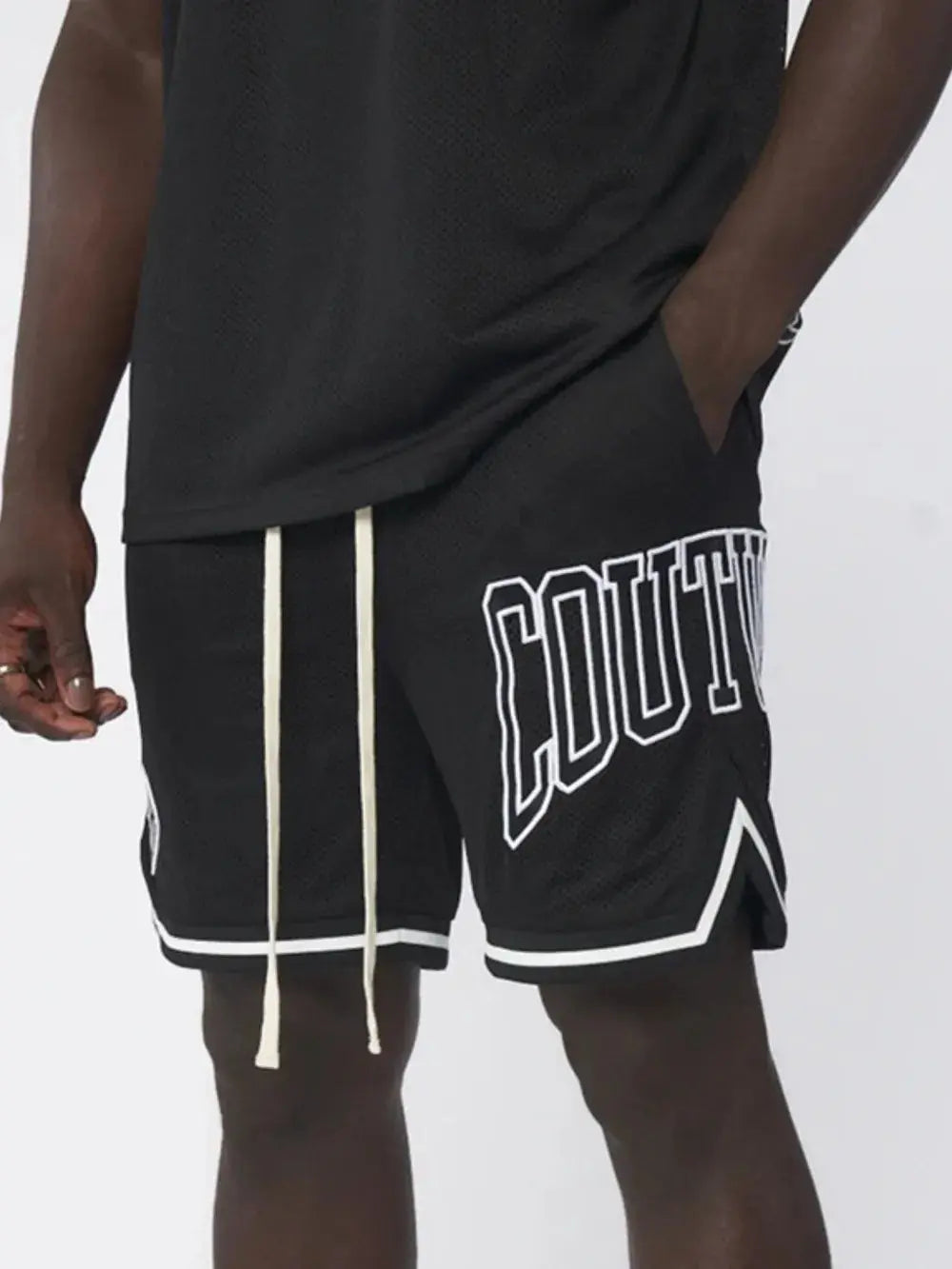 MENLL Letter Print Shorts Men's Plus Size Casual Drawstring Summer Shorts by MENLL