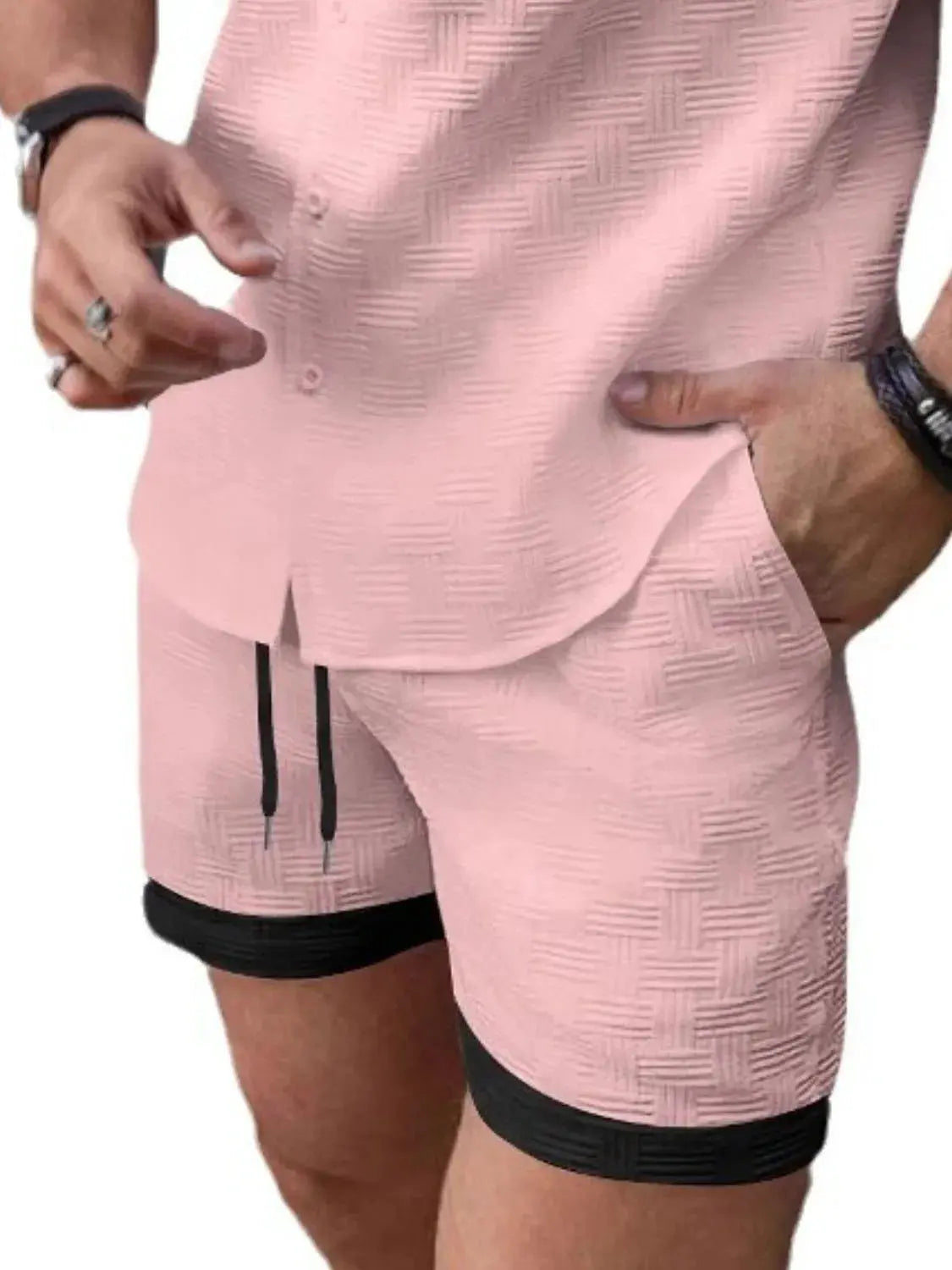 MENLL White Textured Shorts Men's Casual Drawstring Premium Shorts by MENLL