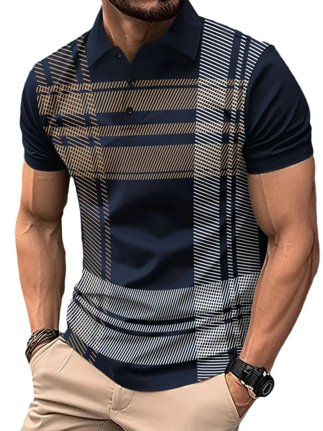 MENLL Plus Size Polo Shirt Men's Casual Button Detail Short Sleeve Top by MENLL