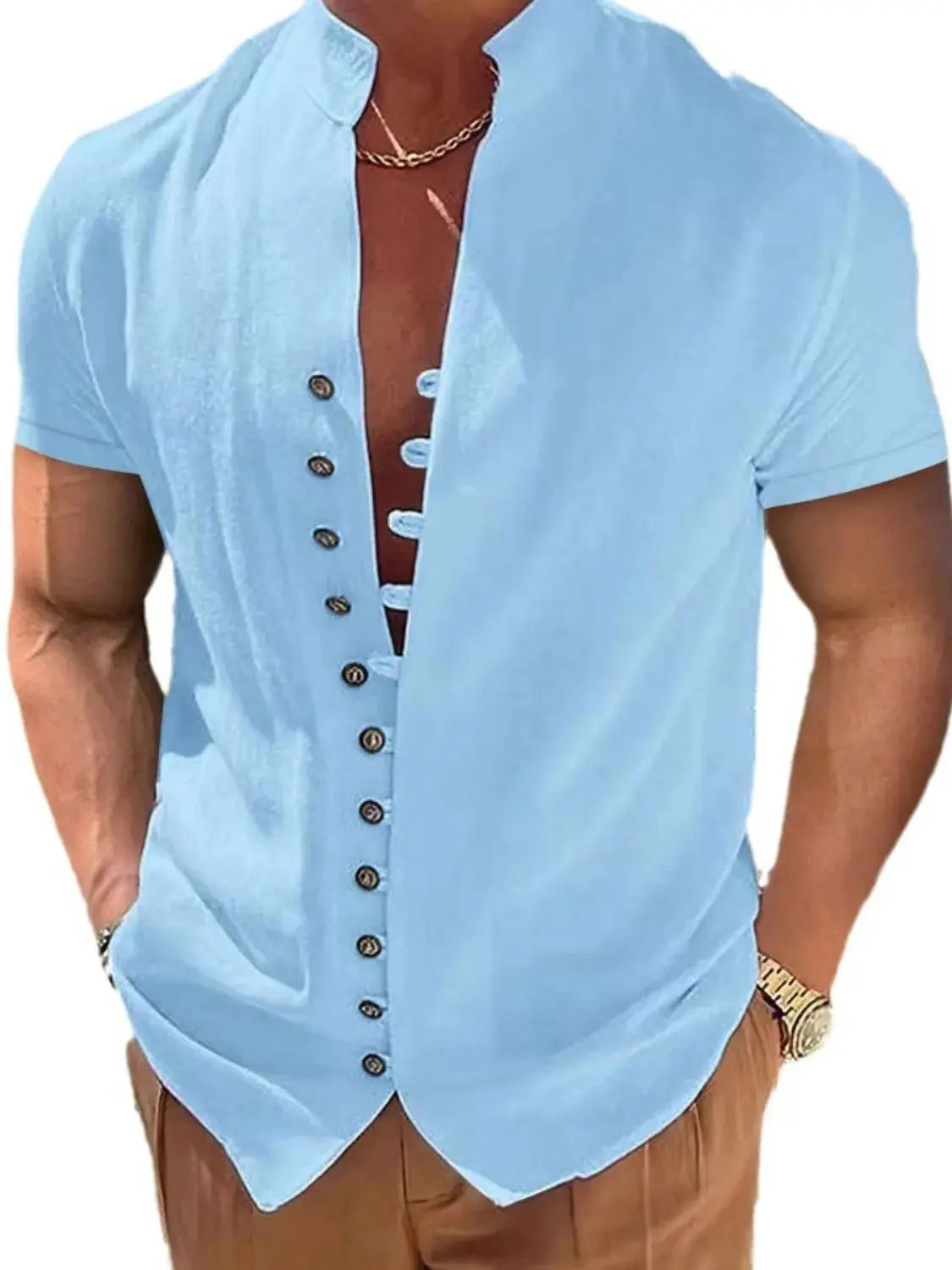 MENLL Plus Size Button Up Shirt Men's Casual Short Sleeve Top by MENLL