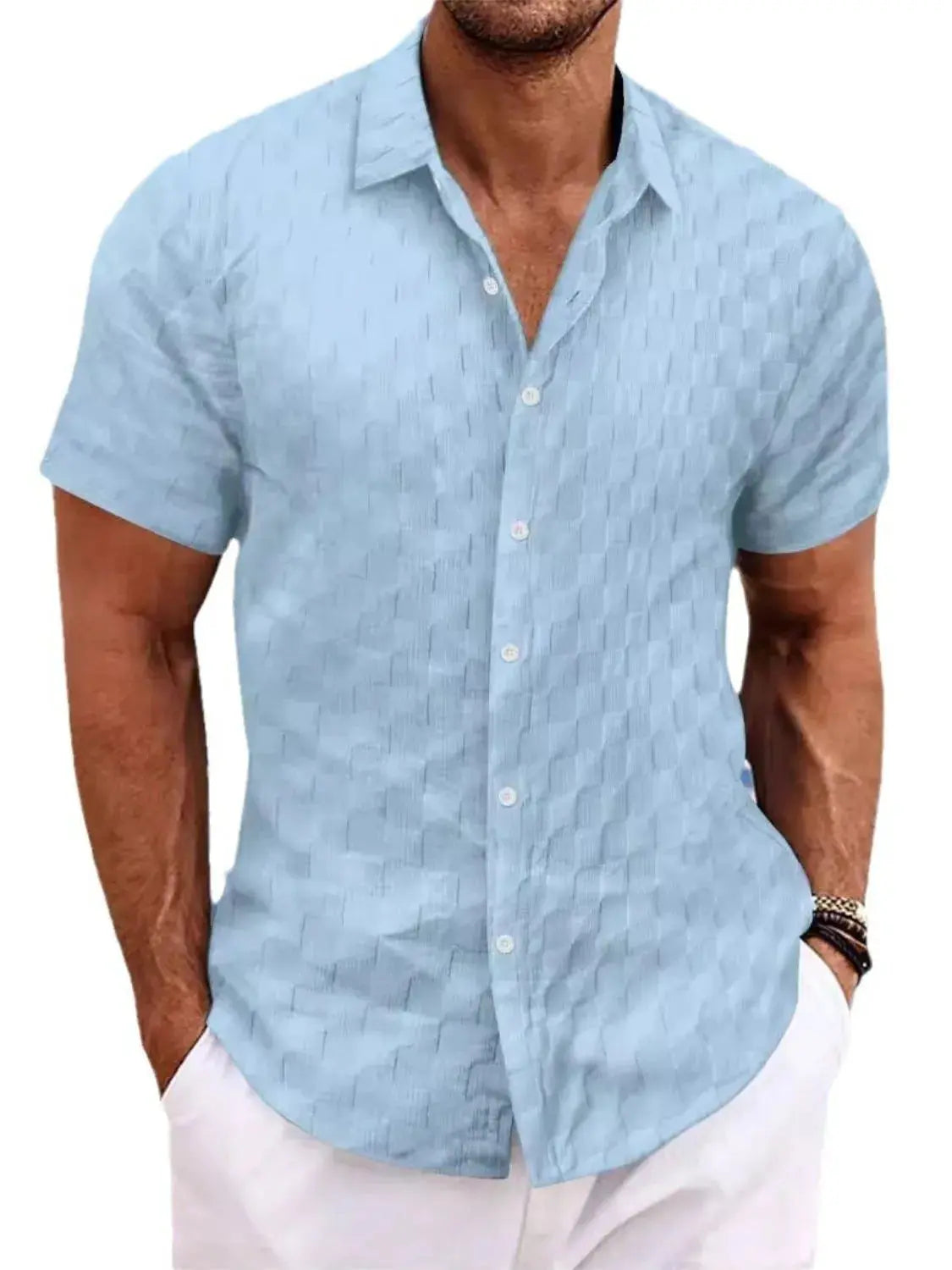 MENLL White Plus Size Shirt Men's Casual Short Sleeve Button Up Relaxed Fit by MENLL